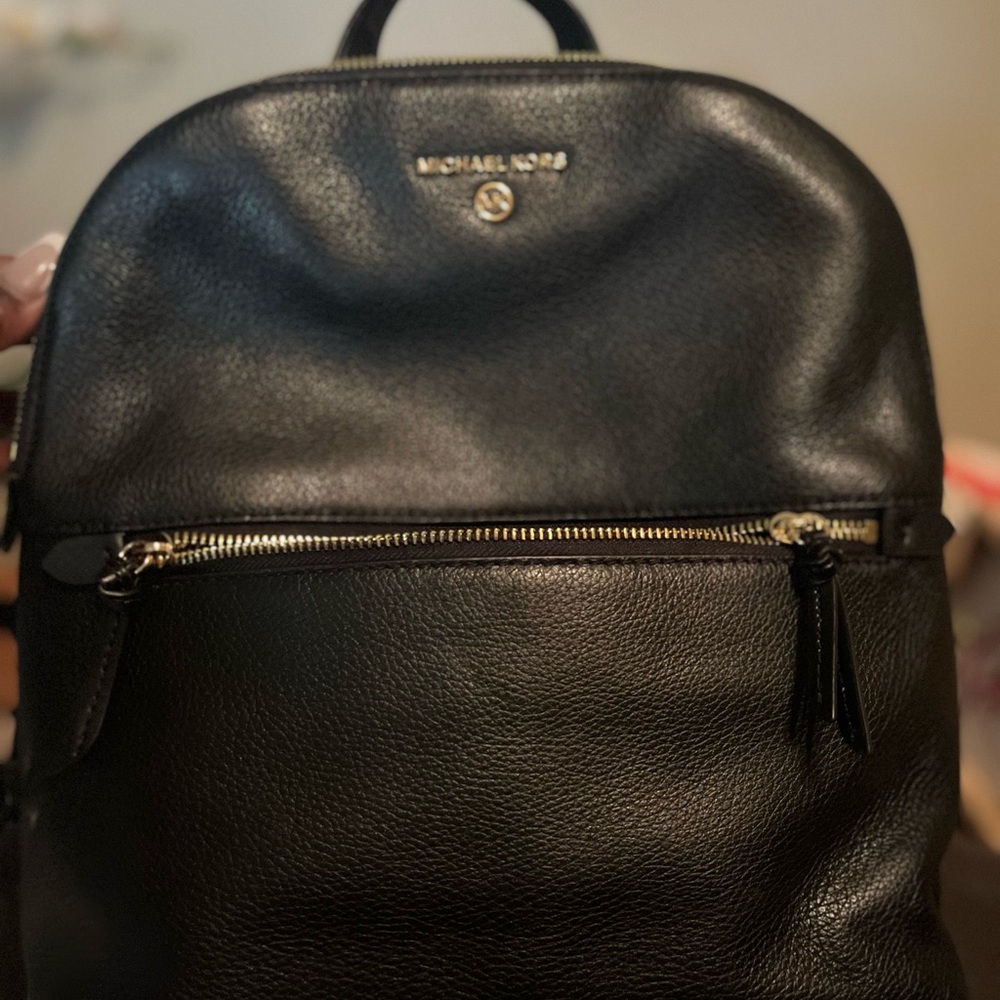 Michael Kors Black Leather Backpack with Gold Hardware